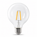 Clear G25 globe bulb with yellow LED filaments and an E26 screw base