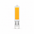 Clear G9 T4 LED capsule with a yellow LED panel and two loop contacts