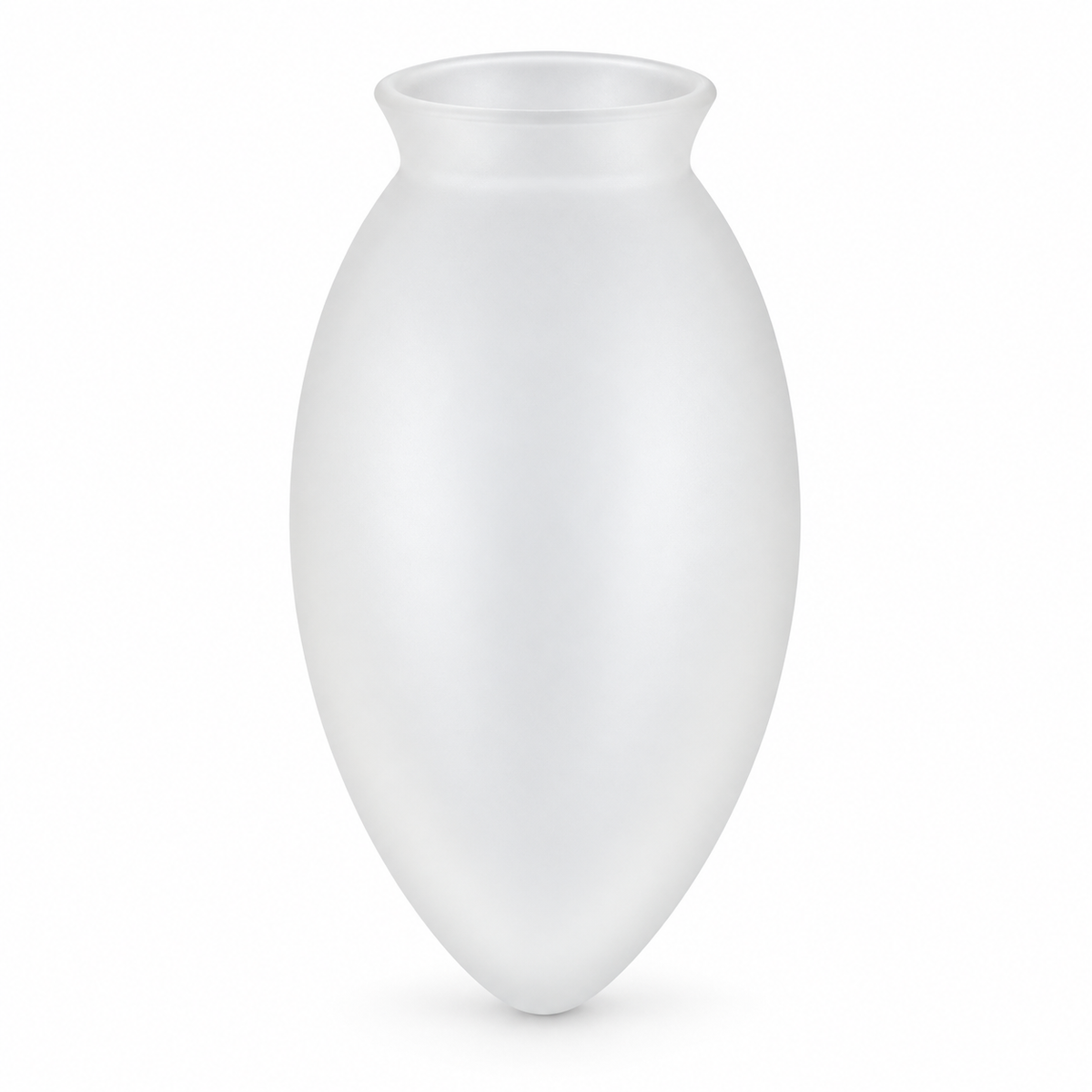 AI product visualization of a Tianguang frosted teardrop glass shade with top neck and closed pointed bottom on white