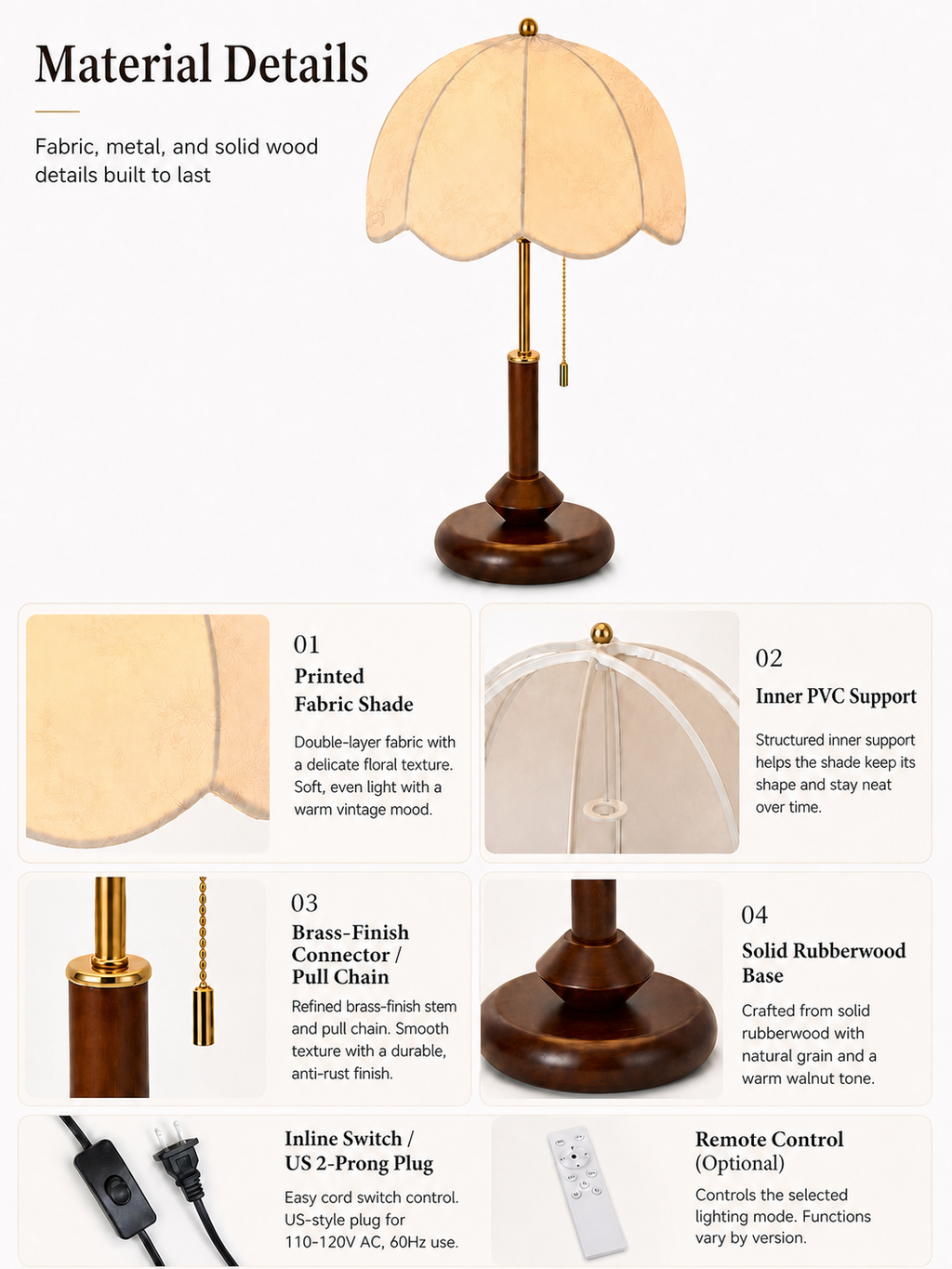 Marielle Vintage Wood Table Lamp｜Tianguang Light