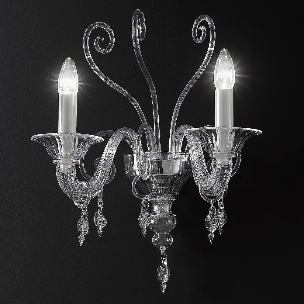 Traditional Clear Glass Wall Light, Wall Sconce, Width 45 cm