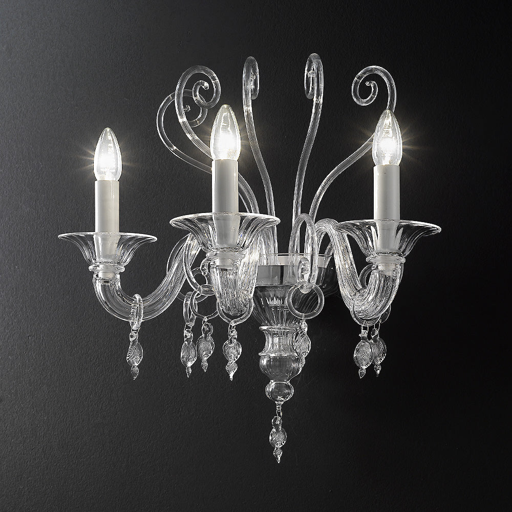 Traditional Three Arm Clear Glass Wall Light, Wall Sconce, Width 44 cm