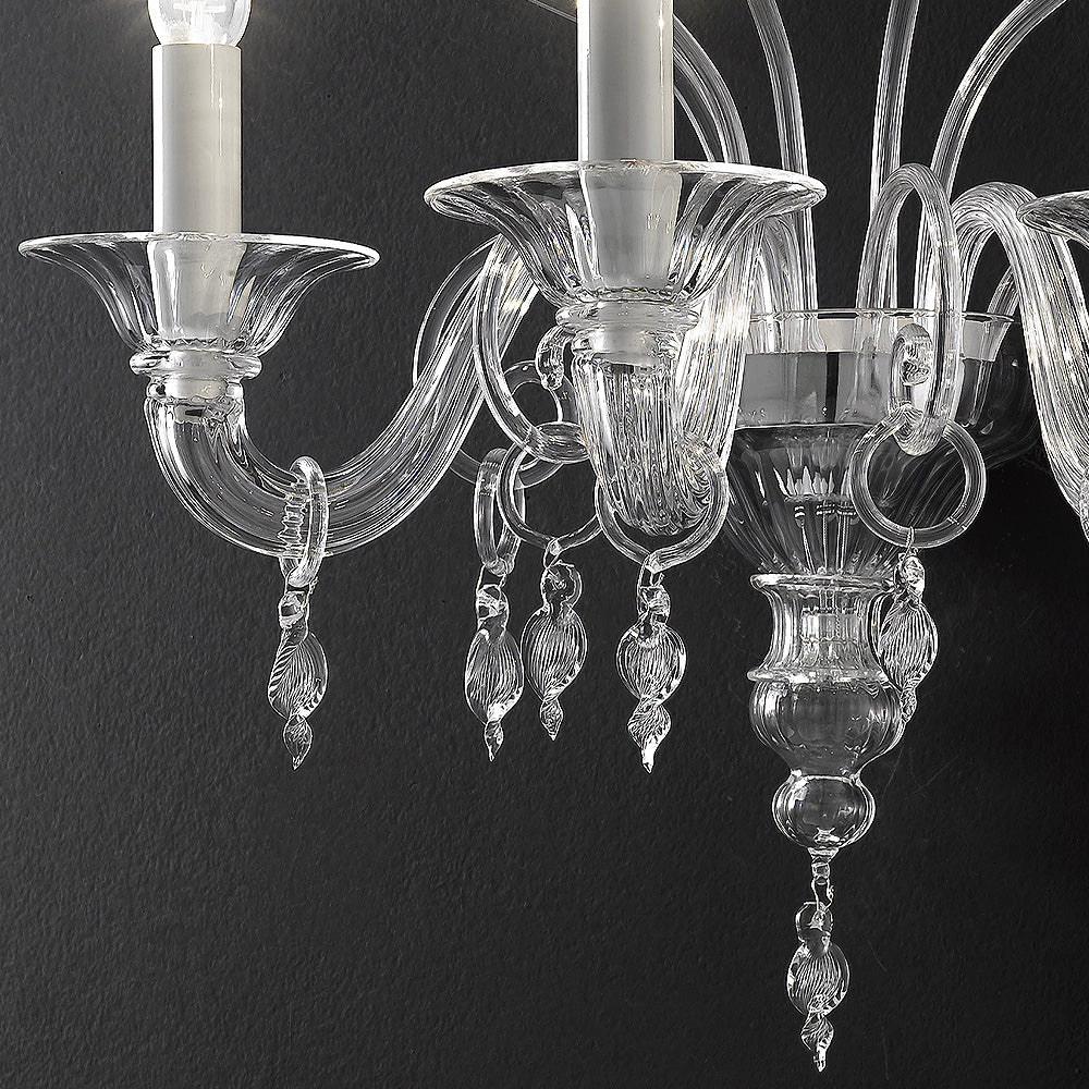 Traditional Three Arm Clear Glass Wall Light, Wall Sconce, detail 2