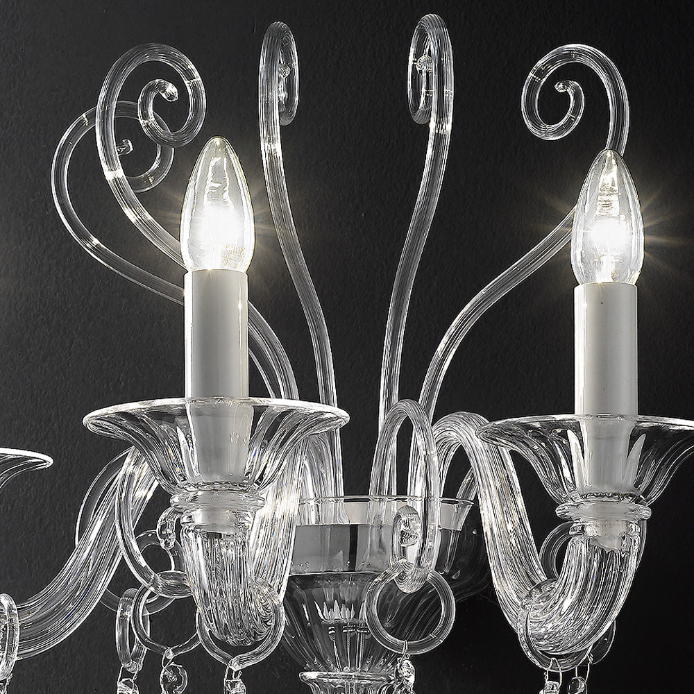 Traditional Three Arm Clear Glass Wall Light, Wall Sconce, detail 3