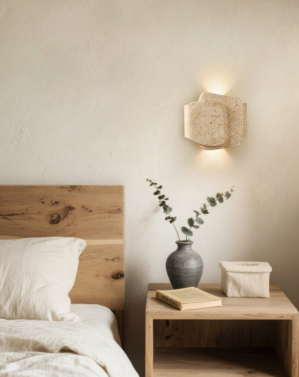 Travara Layered Travertine Wall Light, Bedroom Wall Sconce, detail 8