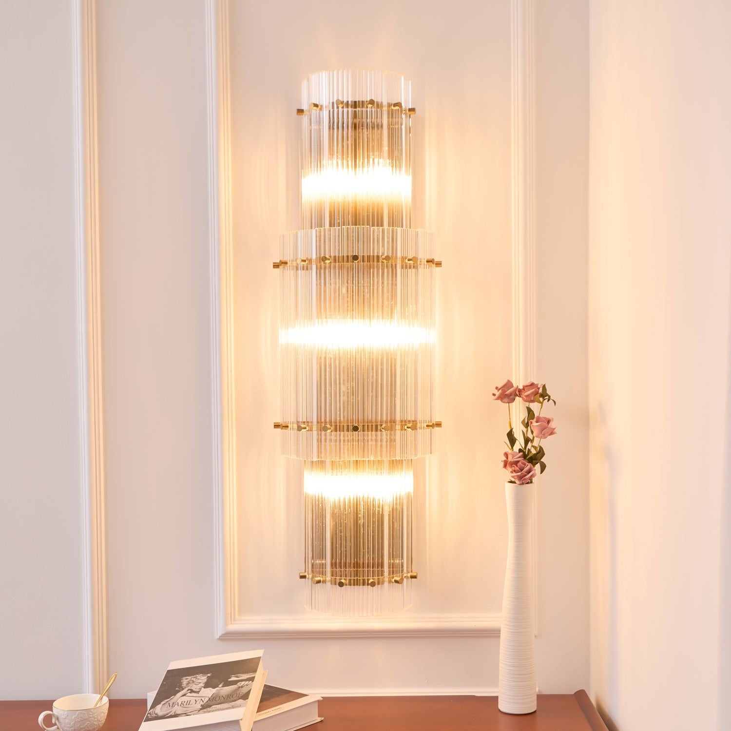 Velmora Glass Column Wall Light, Hardwired Wall Sconce, detail 3