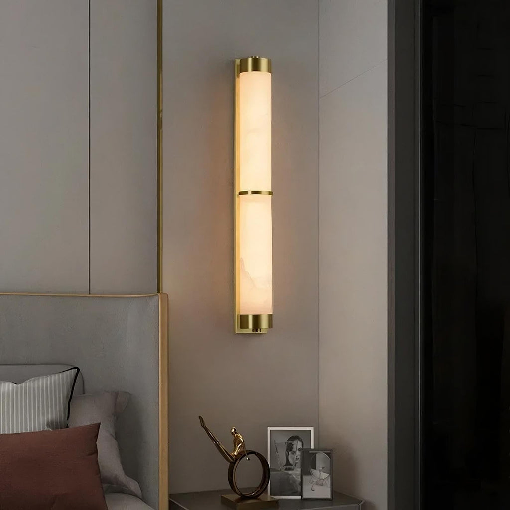 23" Natural Marble & Brass Wall Light, Bedroom Wall Sconce, detail 3