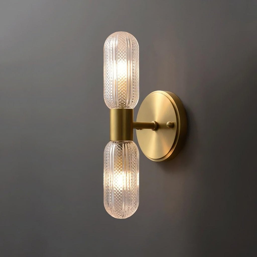 Palermo 12" Brass Wall Light Wall Light, Bathroom Wall Sconce, Brass and glass, Dimensions: Height 12 inches