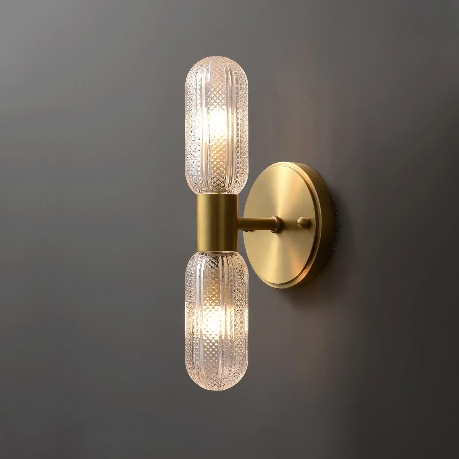 Palermo 12" Brass Wall Light Wall Light, Bathroom Wall Sconce, Brass and glass, Dimensions: Height 12 inches
