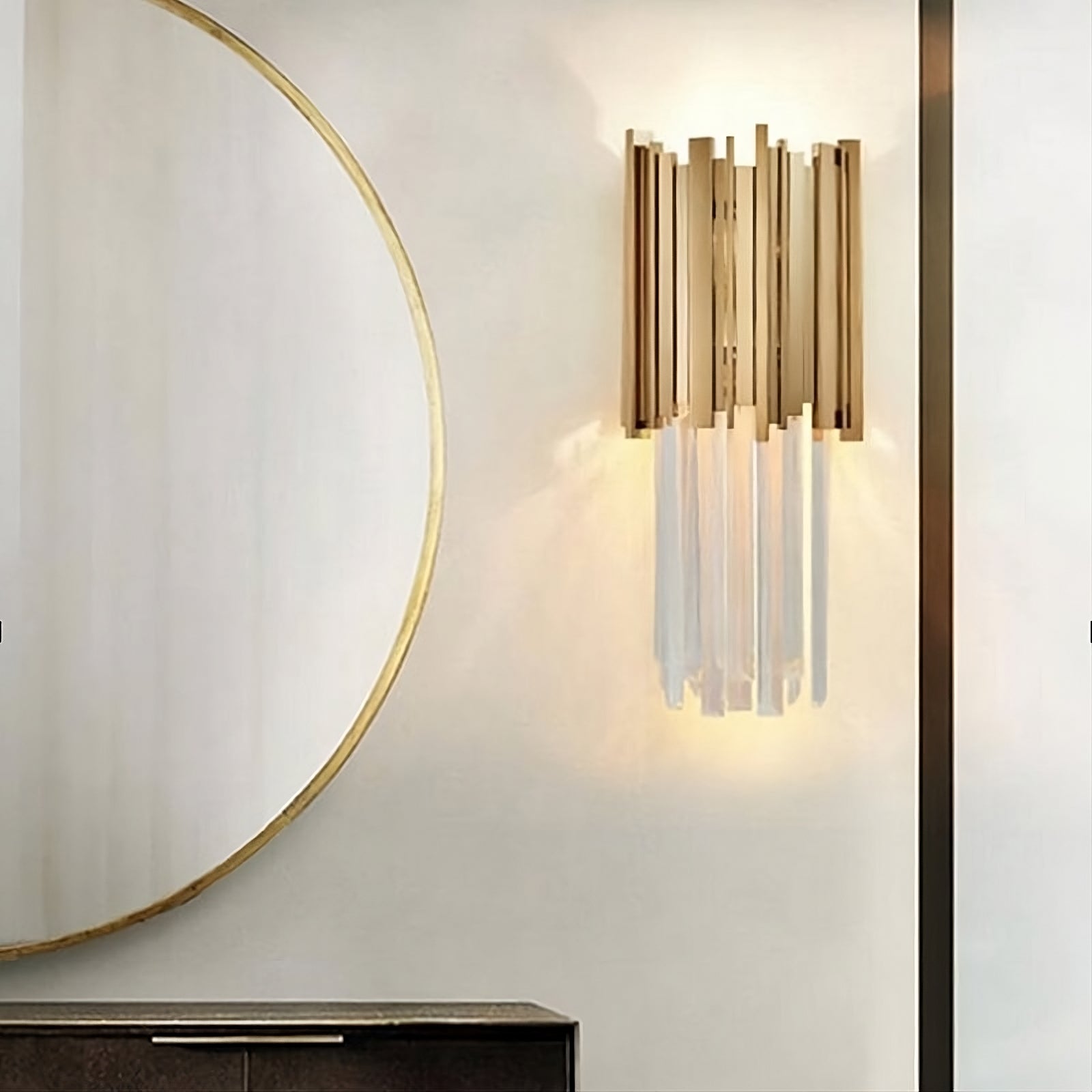 Gio Crystal Wall Light, Wall Sconce, Stainless Steel, Width 8"