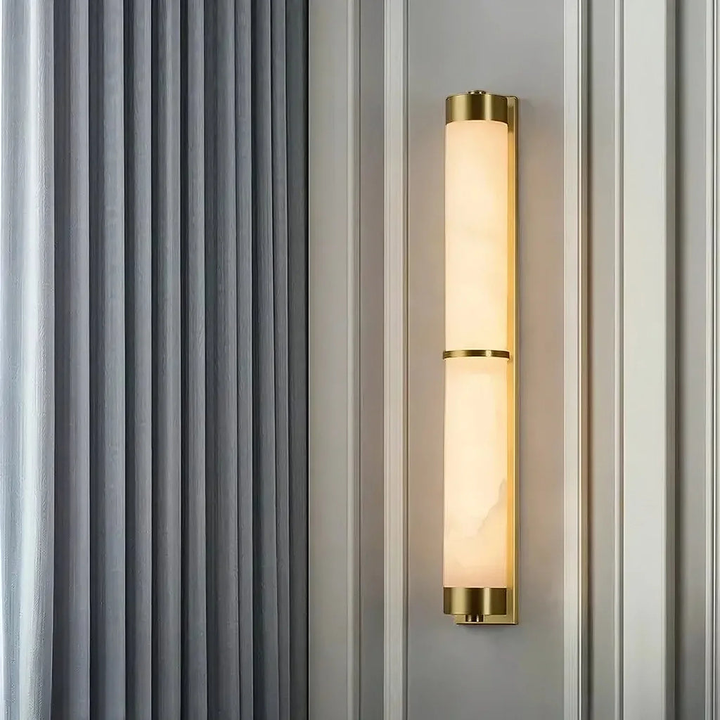 23" Natural Marble & Brass Wall Light, Bedroom Wall Sconce, Premium natural marble, Dimensions: Height 60cm