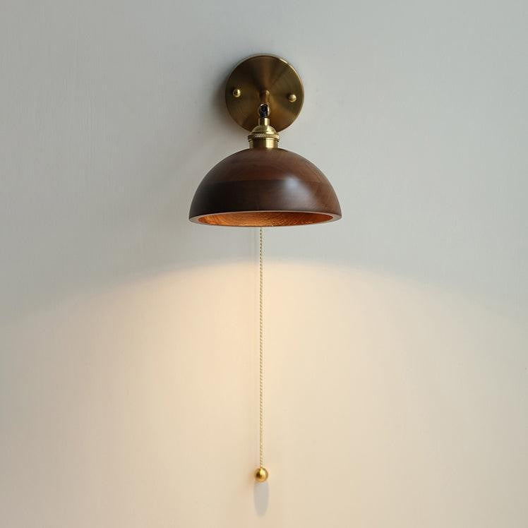 Walnut Glow Wall Light, Bedroom Wall Sconce, Brass, Model A: ∅ 6.3″ x H 5.5″