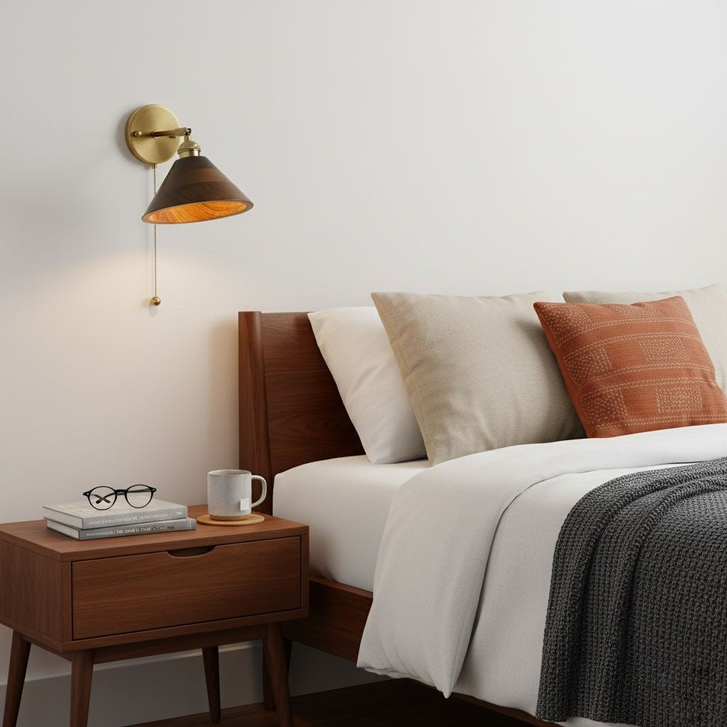Walnut Glow Wall Light, Bedroom Wall Sconce, detail 5