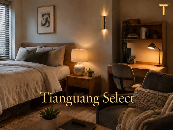 Warm bedroom lighting styled with Tianguang Select table and wall lights