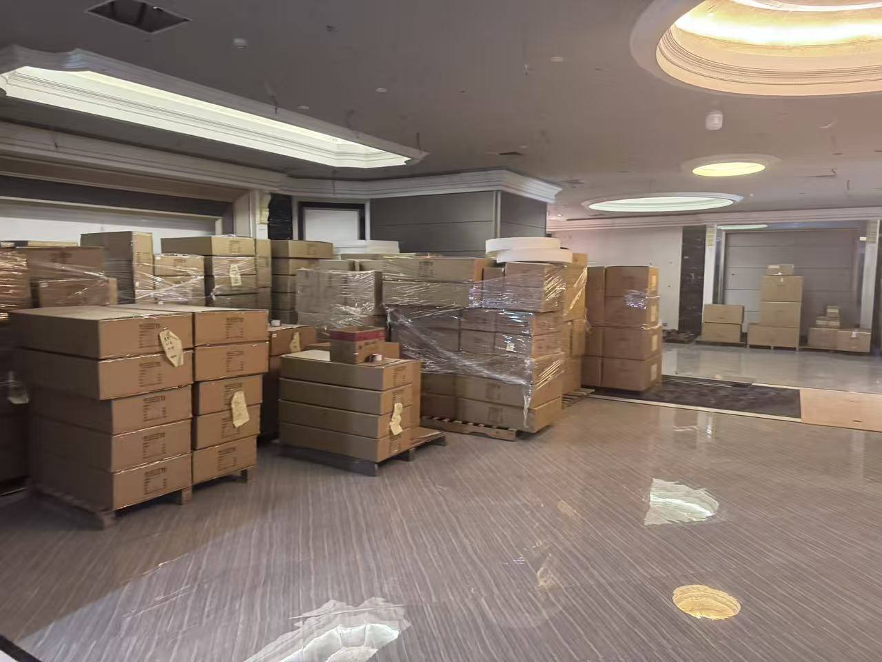 Packed lighting orders staged before shipment